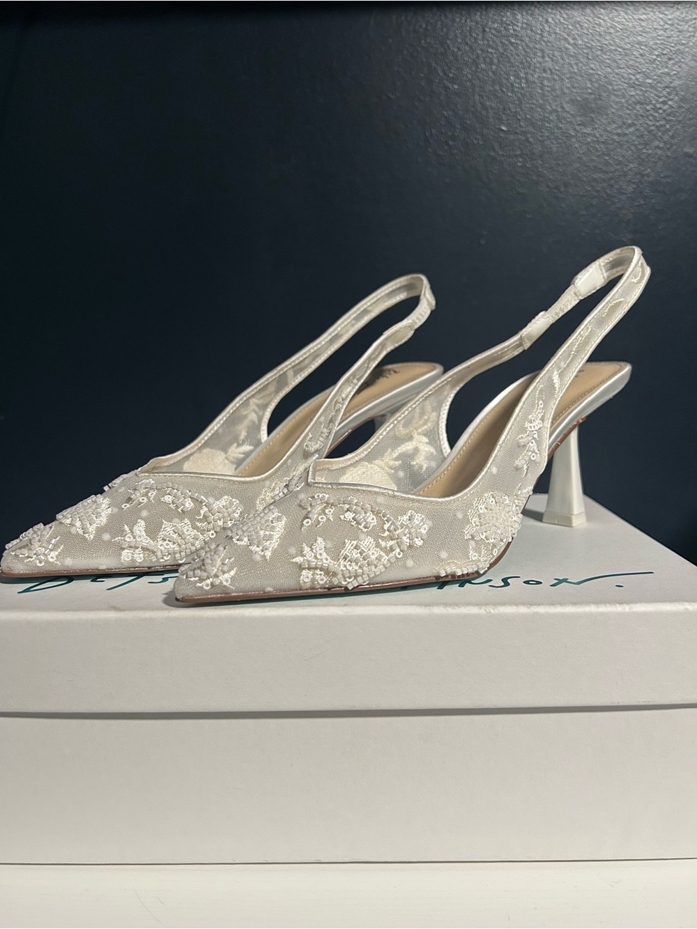 Betsey Johnson Ivory Embellished Slingback Heels